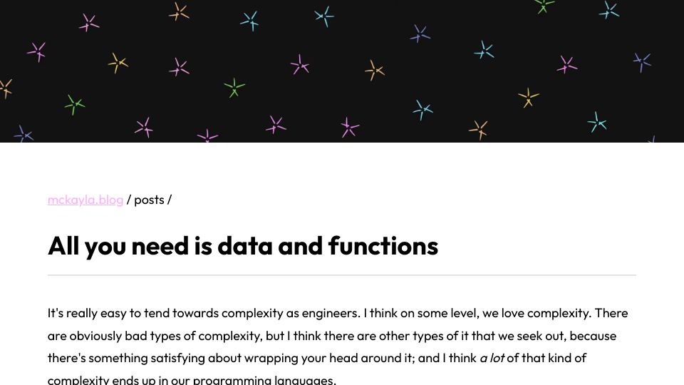 Screenshot of mckayla.blog: All you need is data and functions
