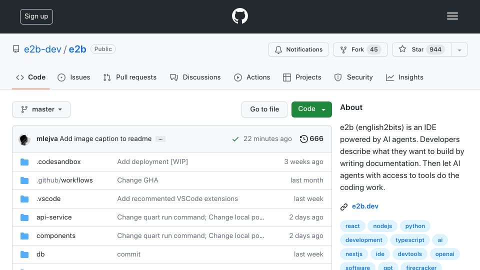 Screenshot of github.com: Show HN: We are building an open-source IDE powered by AI