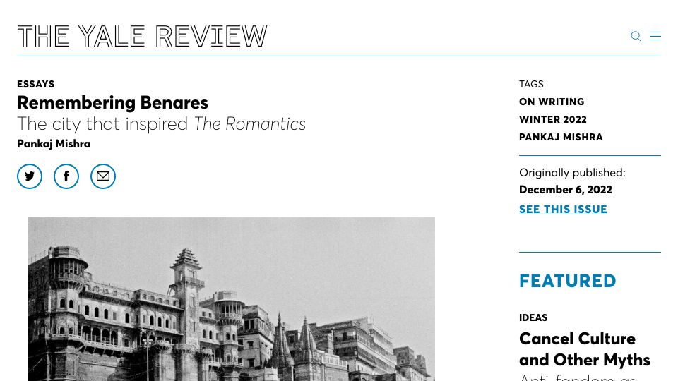 Screenshot of yalereview.org: Remembering Benares