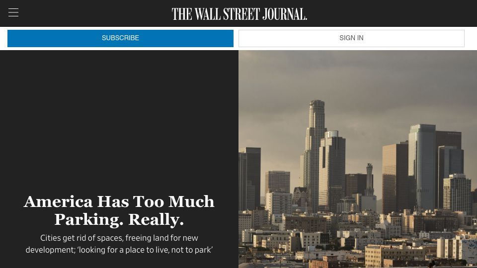 Screenshot of wsj.com: America Has Too Much Parking