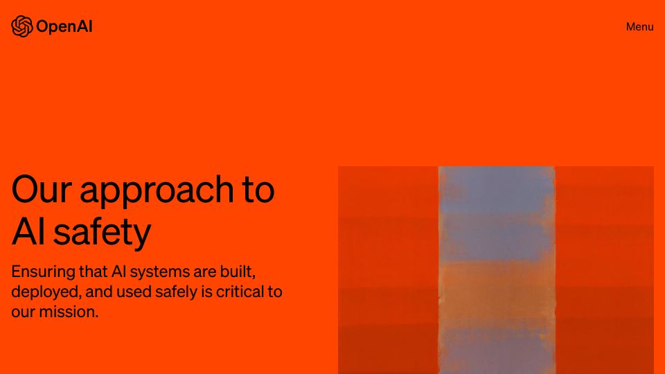 Screenshot of openai.com: OpenAI: Our Approach to AI Safety