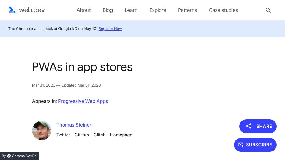 Screenshot of web.dev: PWAs in App Stores