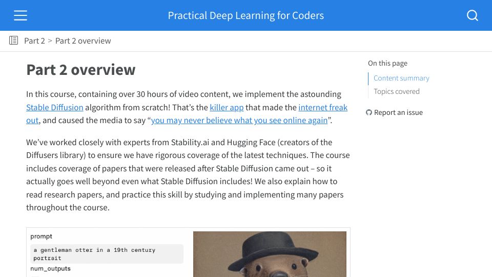 Screenshot of course.fast.ai: Deep Learning Foundations to Stable Diffusion