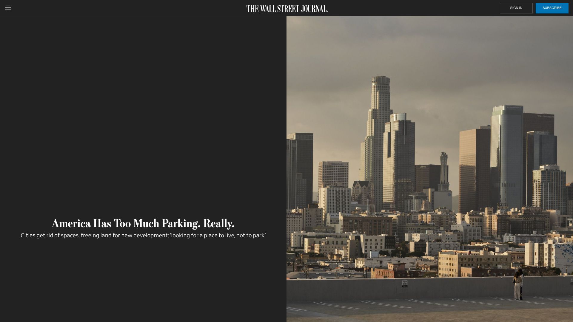 Screenshot of wsj.com: America Has Too Much Parking