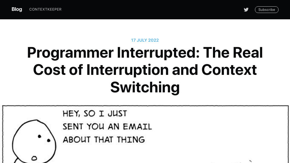 Screenshot of contextkeeper.io: Programmer interrupted: The cost of interruption and context switching (2022)