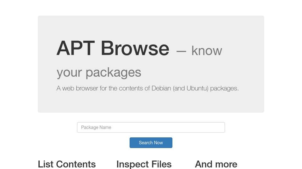 Screenshot of apt-browse.org: APT Browse: A web browser for the contents of Debian (and Ubuntu) packages