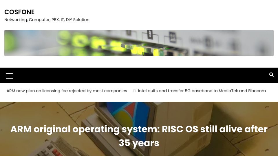 Screenshot of cosfone.com: ARM original operating system: RISC OS still alive after 35 years