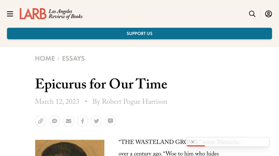 Screenshot of lareviewofbooks.org: Epicurus for Our Time