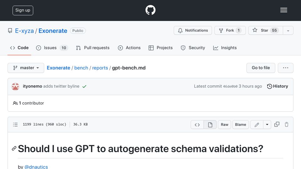 Screenshot of github.com: Benchmarking the accuracy of GPT3.5's and GPT-4's code generation abilities