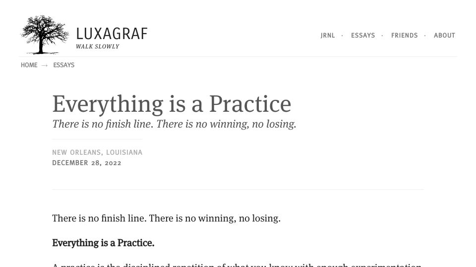 Screenshot of luxagraf.net: Everything Is a Practice