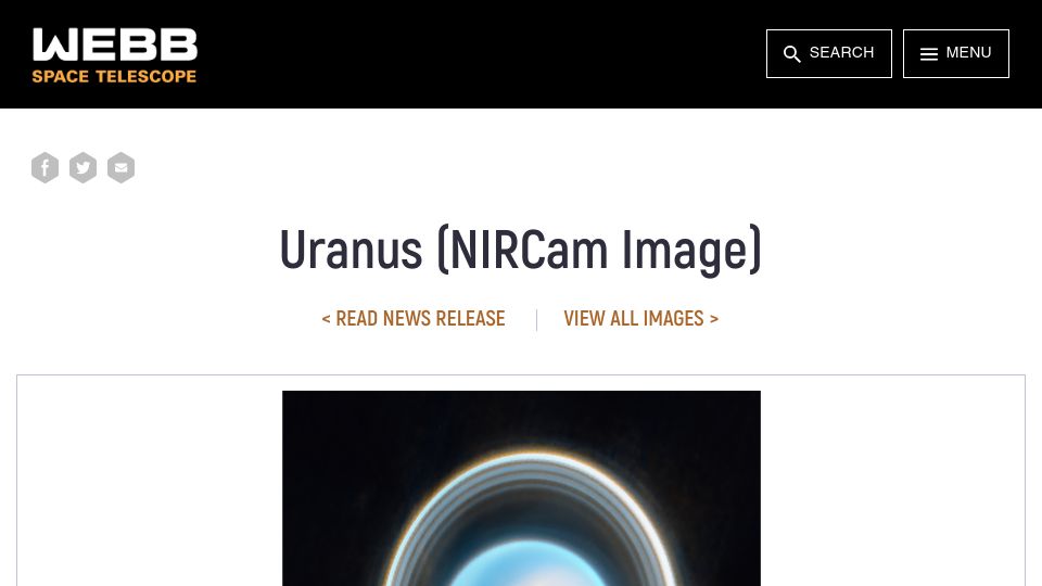 Screenshot of webbtelescope.org: Uranus (NIRCam Image)