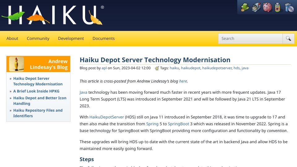 Screenshot of haiku-os.org: Haiku Depot Server Technology Modernisation