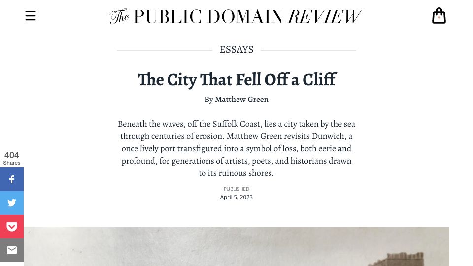 Screenshot of publicdomainreview.org: The City That Fell Off a Cliff