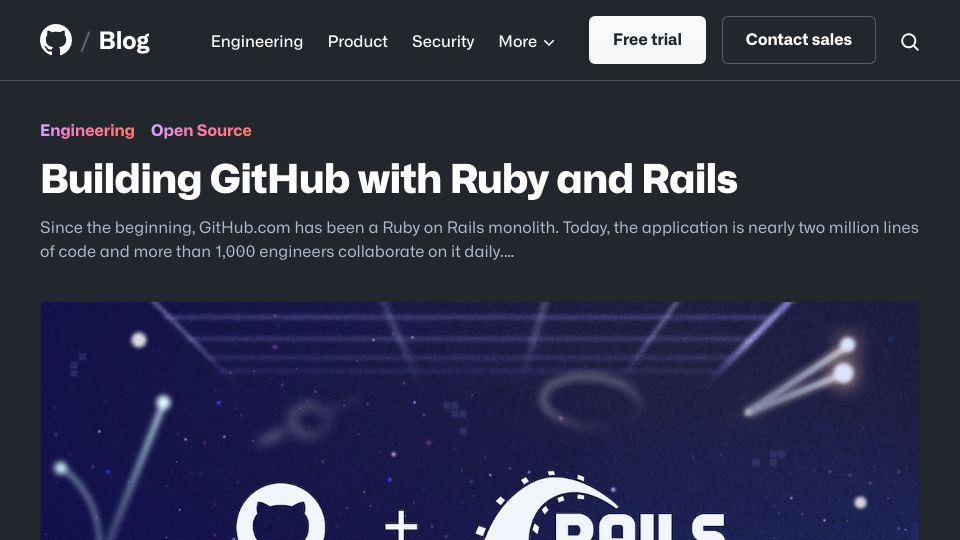 Screenshot of github.blog: Building GitHub with Ruby on Rails