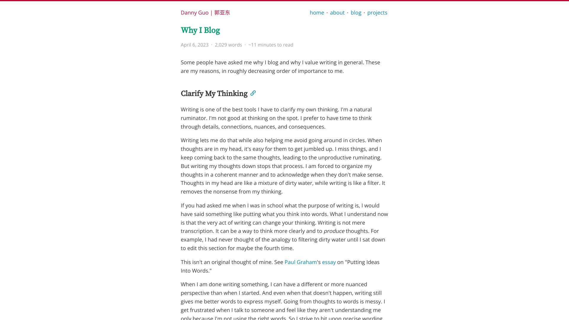 Screenshot of dannyguo.com: Why I Blog