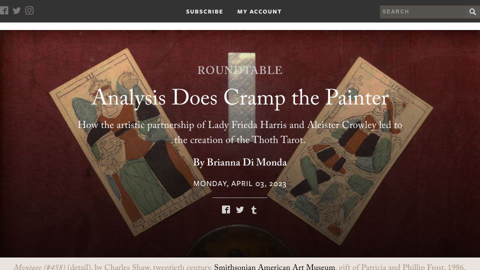 Screenshot of laphamsquarterly.org: The Artistic Partnership of Lady Frieda Harris and Aleister Crowley
