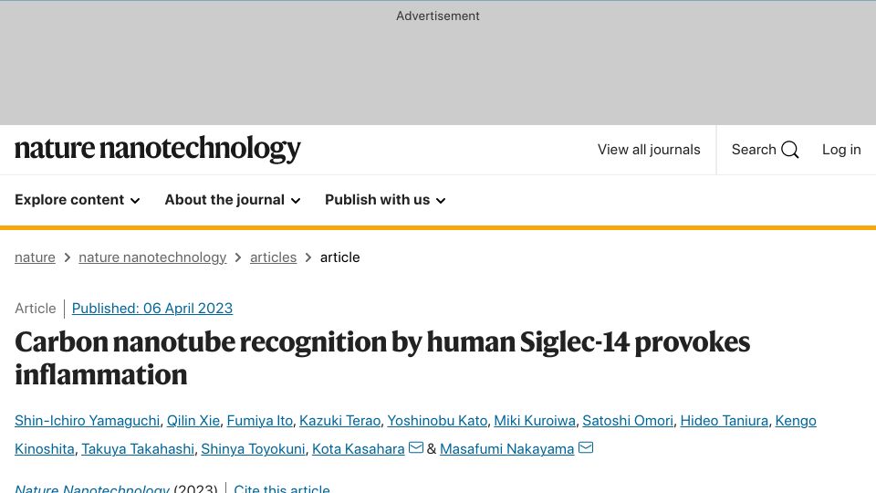 Screenshot of nature.com: Carbon nanotube recognition by human Siglec-14 provokes inflammation
