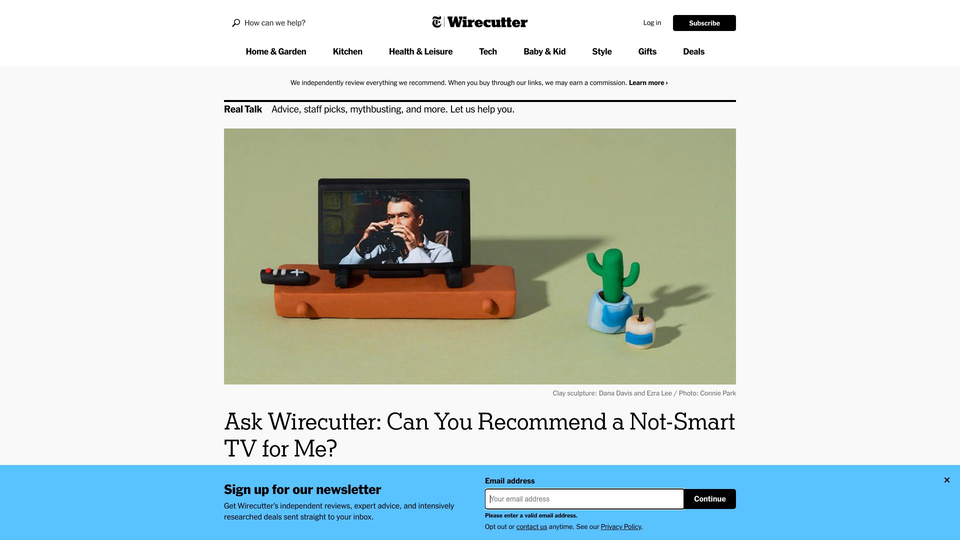Screenshot of nytimes.com: Ask Wirecutter: Can you recommend a not-smart TV for me?