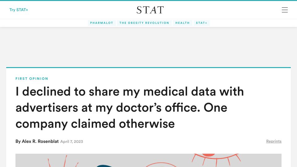 Screenshot of statnews.com: Why did Phreesia share my medical data after I opted out?