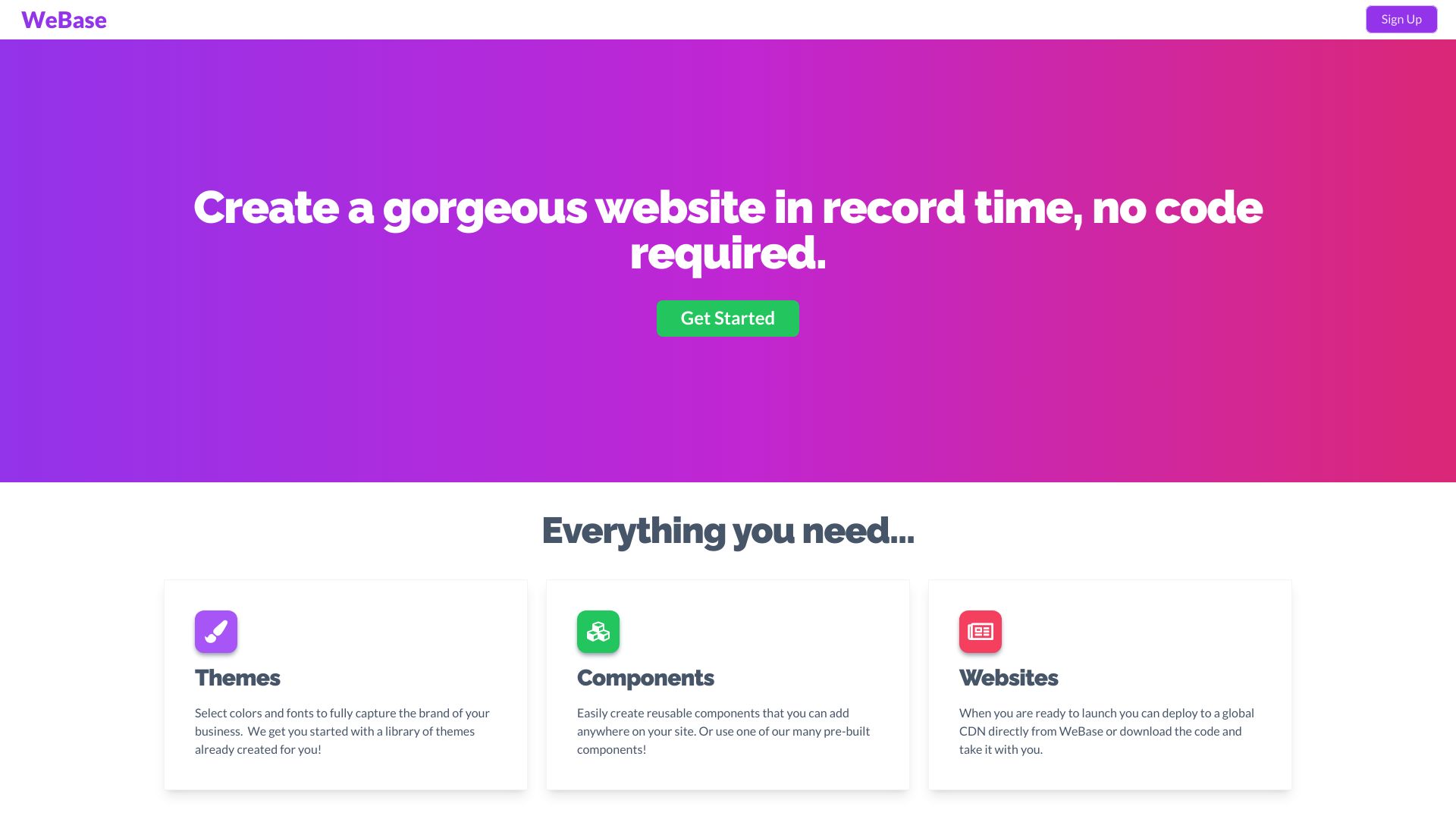 Screenshot of webase.com: Show HN: I built a website editor for TailwindCSS