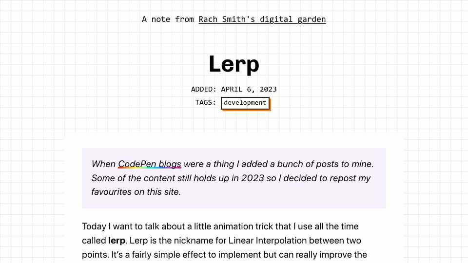 Screenshot of rachsmith.com: Lerp