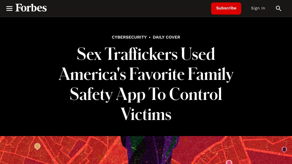 Screenshot of forbes.com: Sex traffickers used family safety app to control victims