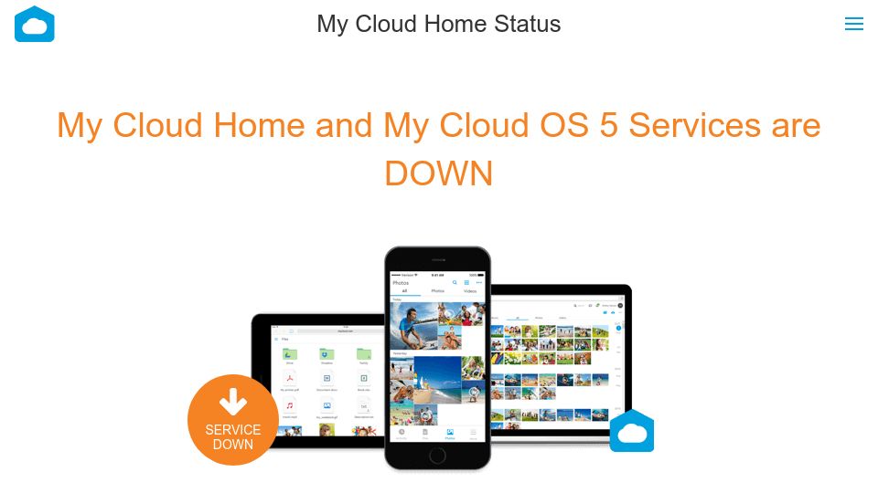 Screenshot of status.mycloud.com: Western Digital cloud services down for 4 days