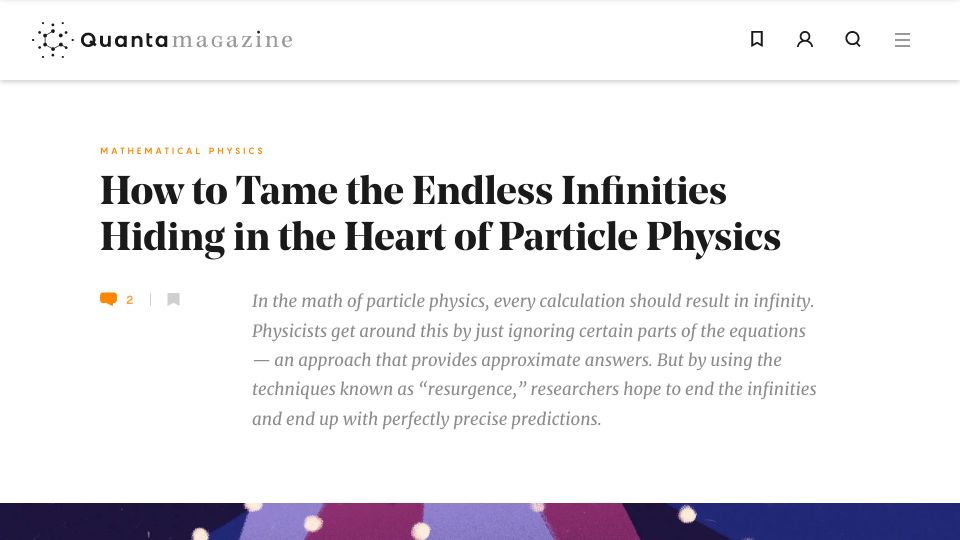 Screenshot of quantamagazine.org: ‘Alien calculus’ could save particle physics from infinities