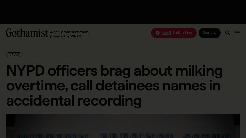 Screenshot of gothamist.com: NYPD officers brag about milking overtime in accidental recording