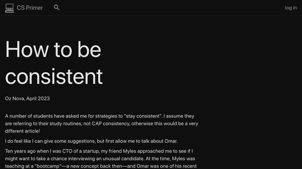 Screenshot of csprimer.com: How to be consistent