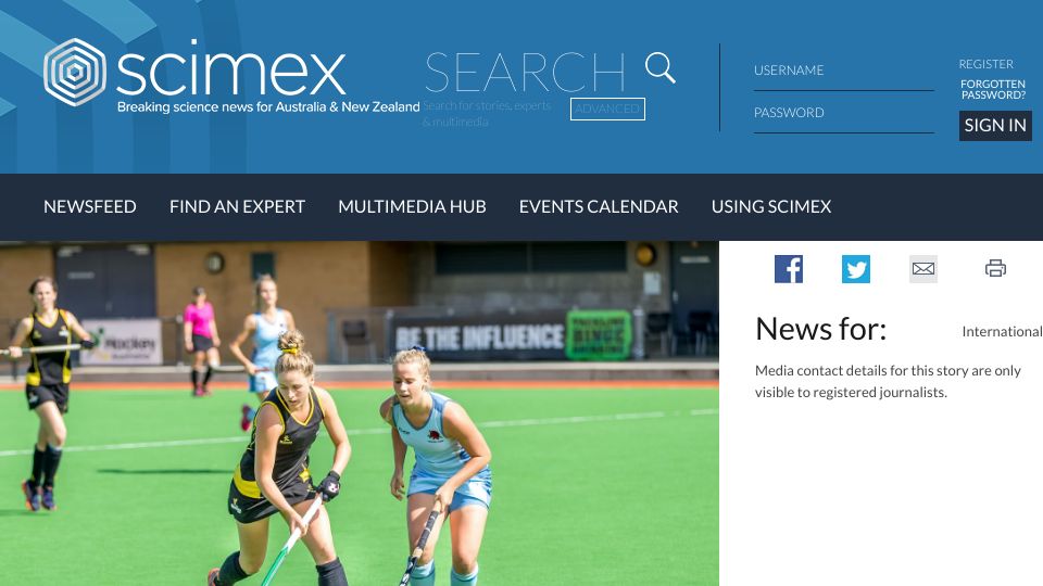 Screenshot of scimex.org: Gendered uniforms lead to high dropout rates of teenage girls in sport: research