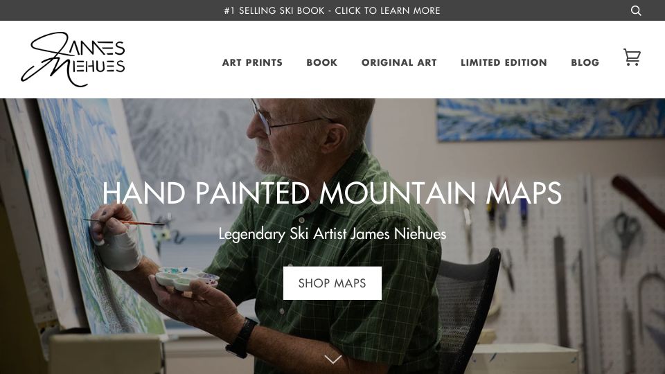 Screenshot of jamesniehues.com: James Niehues Ski Map Artist
