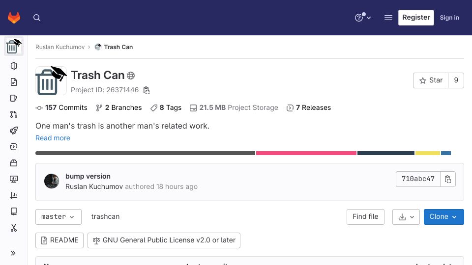 Screenshot of gitlab.com: Trashcan – web based service for indexing scientific papers, or other documents