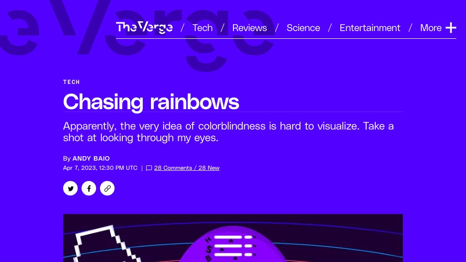 Screenshot of theverge.com: Chasing Rainbows: Designing for Colorblindness