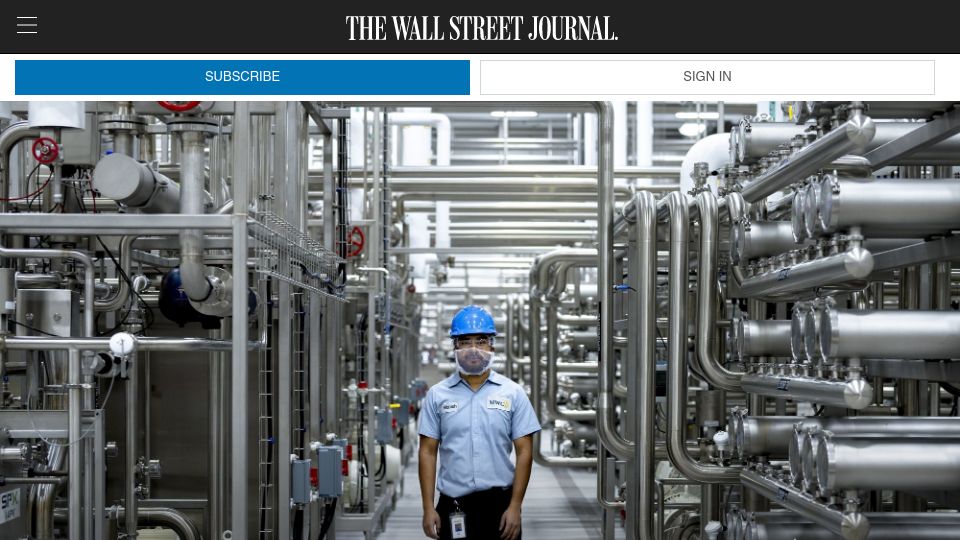 Screenshot of wsj.com: America is back in the factory business