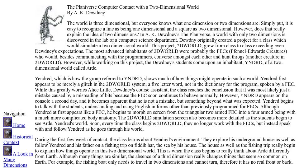 Screenshot of cs.stanford.edu: The Planiverse: Computer Contact with a Two-Dimensional World