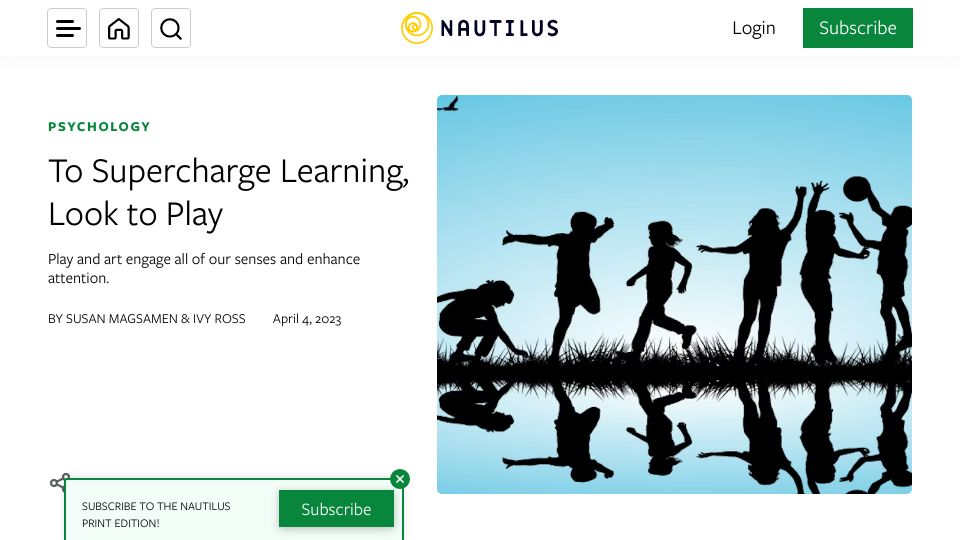 Screenshot of nautil.us: To supercharge learning, look to play