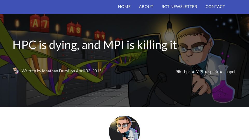 Screenshot of dursi.ca: HPC is dying, and MPI is killing it (2015)