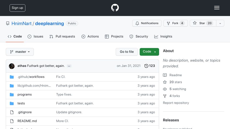 Screenshot of github.com: Deep learning library written in Futhark