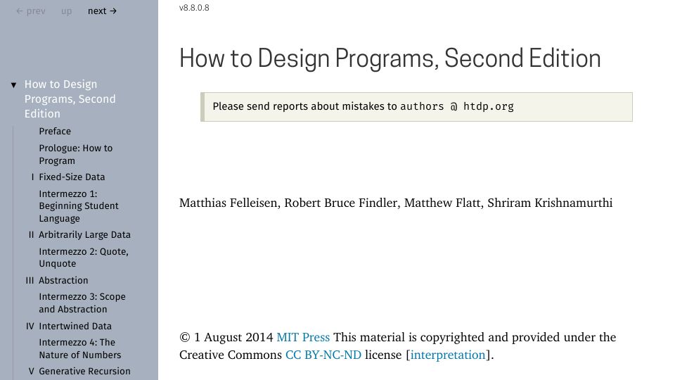 Screenshot of htdp.org: How to Design Programs 2nd Edition