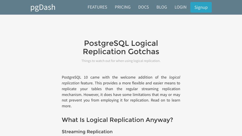 Screenshot of pgdash.io: PostgreSQL Logical Replication Gotchas