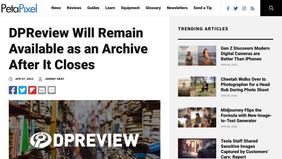 Screenshot of petapixel.com: DPReview Will Remain Available as an Archive After It Closes