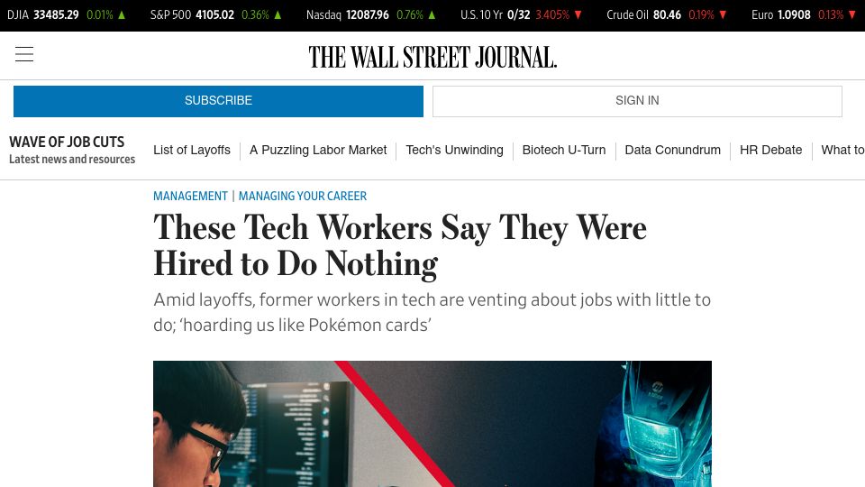 Screenshot of artifact.news: These Tech Workers Say They Were Hired to Do Nothing