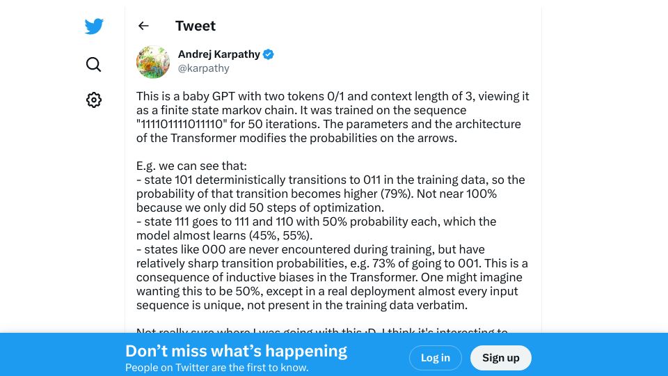 Screenshot of twitter.com: A Baby GPT