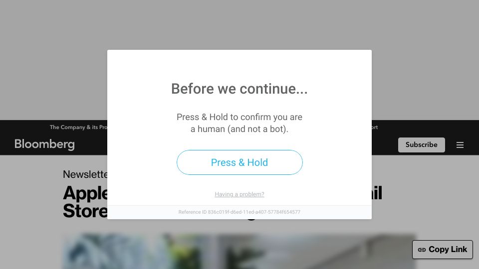Screenshot of bloomberg.com: Apple Continues Efforts to Keep Retail Stores from Unionizing