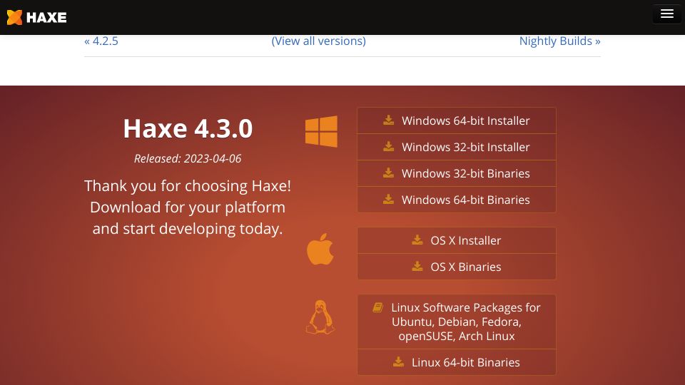 Screenshot of haxe.org: Haxe 4.3