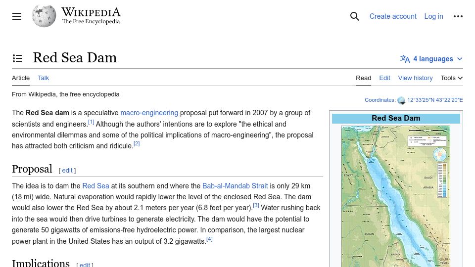 Screenshot of en.wikipedia.org: Red Sea Dam