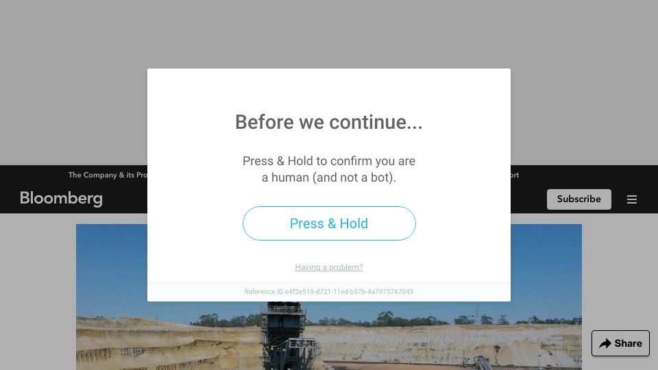 Screenshot of bloomberg.com: Australia is quitting coal in record time thanks to Tesla
