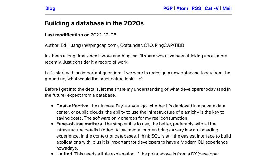 Screenshot of me.0xffff.me: Building a Database in the 2020s (2022)