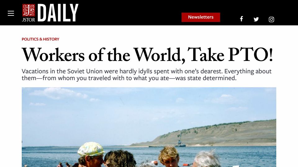 Screenshot of daily.jstor.org: Vacations in the Soviet Union